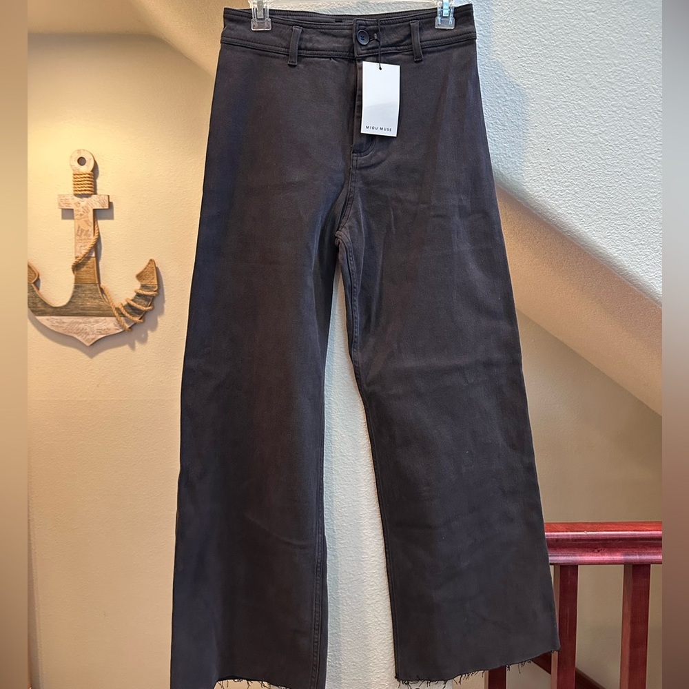 Miou Muse Gray High Rise Wide Leg Jeans NWT Cropped Denim Trendy Minimal Chic M